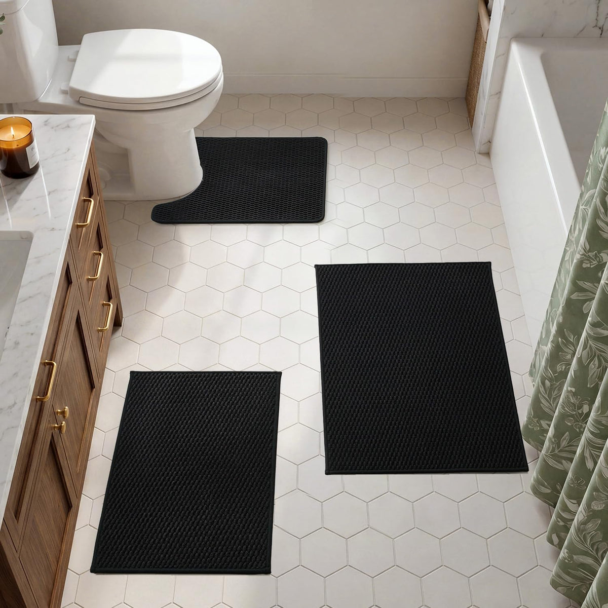 TYUU Bath Mat Set 2 Piece, Thin Bathroom Rugs Non Slip Washable Quick Dry