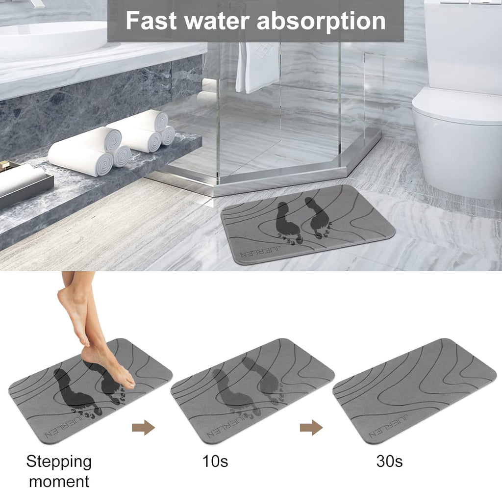JUERLEN 2 Pack Diatomaceous Earth Shower Mat, Stone Bath Mat, Nonslip Super Absorbent Fast-Drying Hard Bath Mat for Bathroom Shower Floor, 24 x 16 inch, Grey Wave Design
