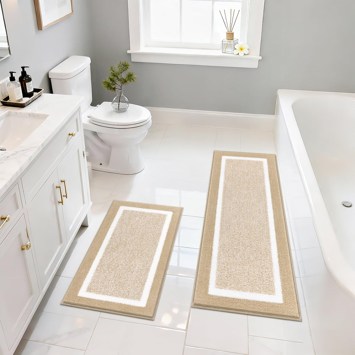 Pauwer Bathroom Rug Sets 3 Piece, Non Slip Washable Bath Mat, Black