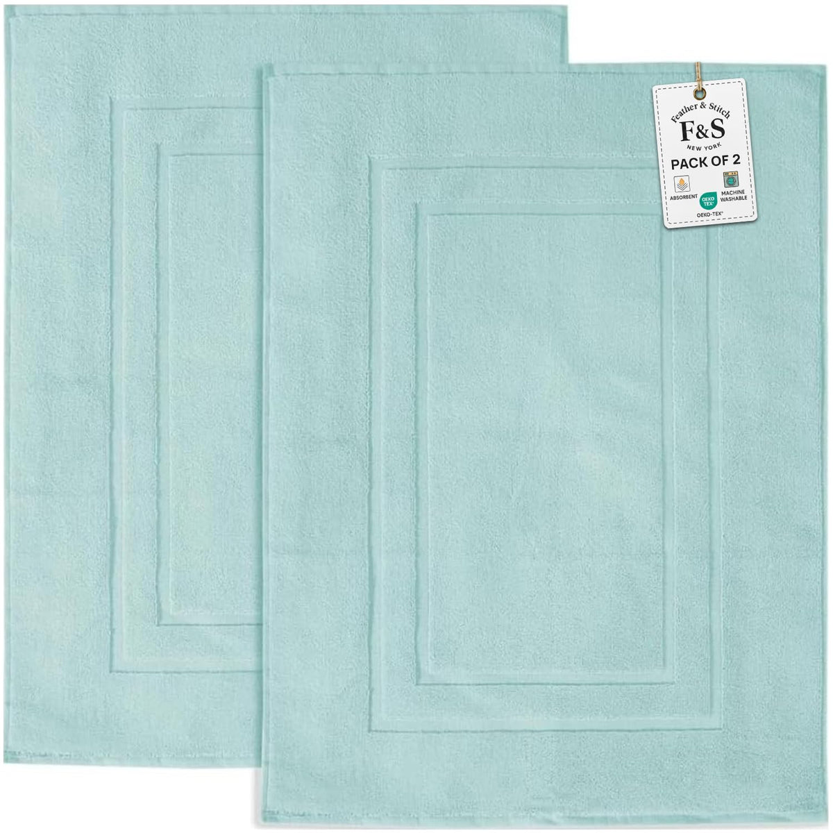 Feather & Stitch 100% Cotton Bath Mats 2 Piece 30x21 Inches, Granite Green