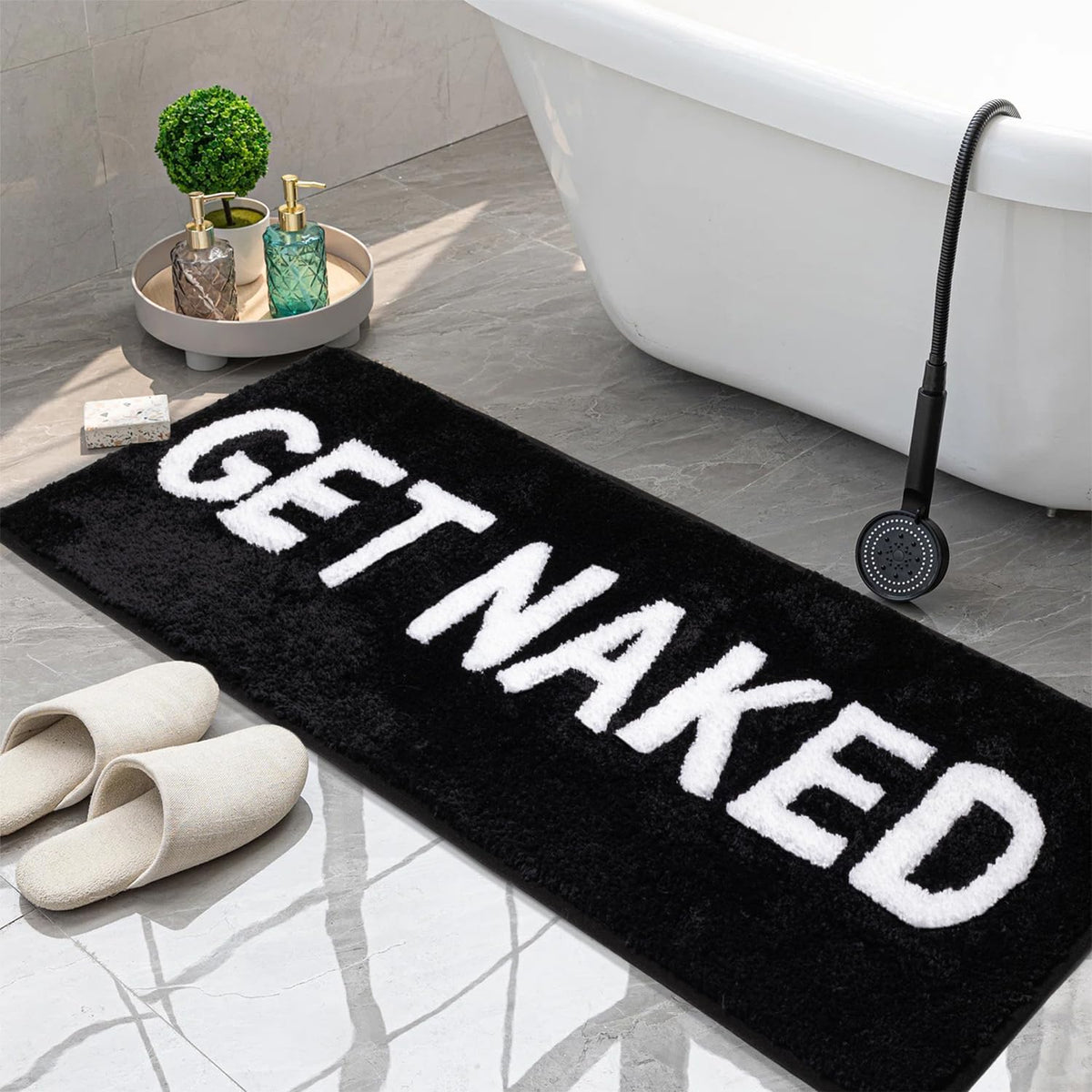 KOEXM Get Naked Bath Mat Black Cute Bathroom Rugs 16" x 24" Non Slip