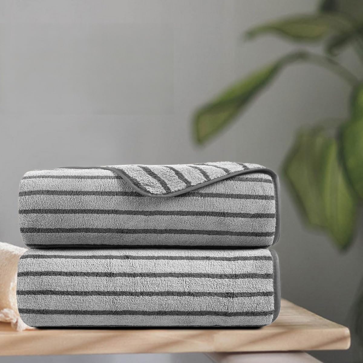 8 Pcs Brown Cabana Stripe Large Bath Towel Set-2 Bathroom Towels,2 Hand Towels,4 Washcloths Lightweight Soft Microfiber Bath Sheet Absorbent Shower Towel Quick Dry Beach Chair Spa Gym Hotel Towels