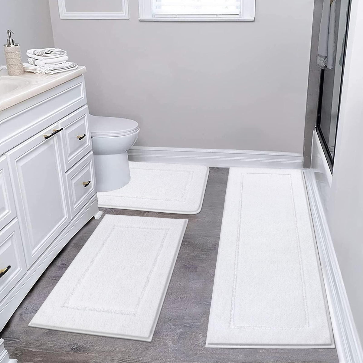 Pauwer Bathroom Rug Sets 3 Piece, Non Slip Washable Bath Mat, Black