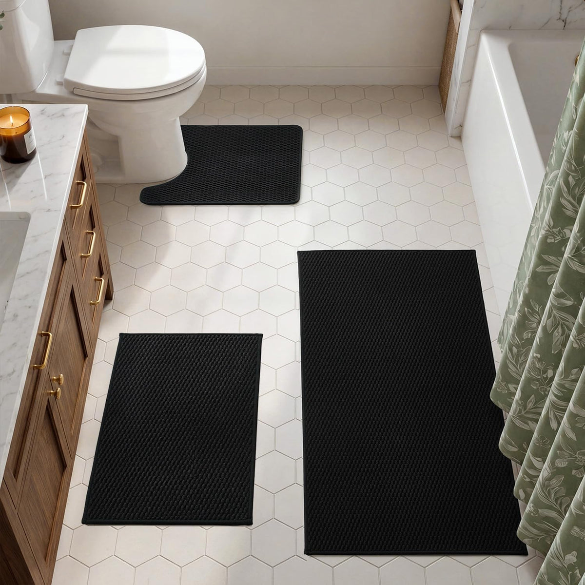 TYUU Bath Mat Set 2 Piece, Thin Bathroom Rugs Non Slip Washable Quick Dry
