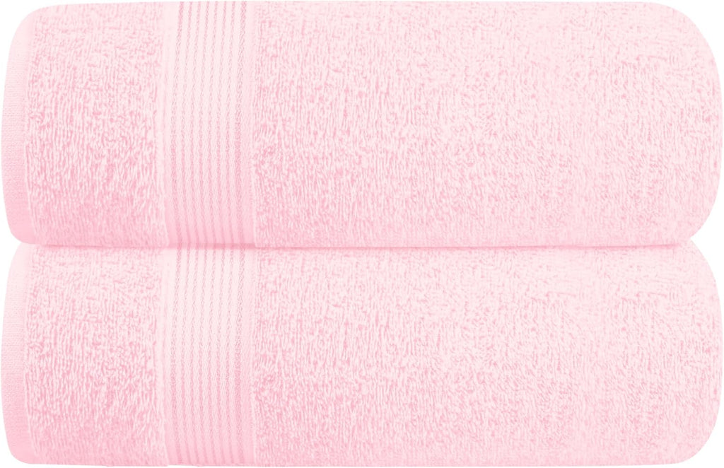 Belizzi Home Cotton 2 Pack Oversized Bath Towel Set 28x55 inches, Large Bath Towels, Ultra Absorbant Compact Quickdry & Lightweight Towel, Ideal for Gym Travel Camp Pool - Pink
