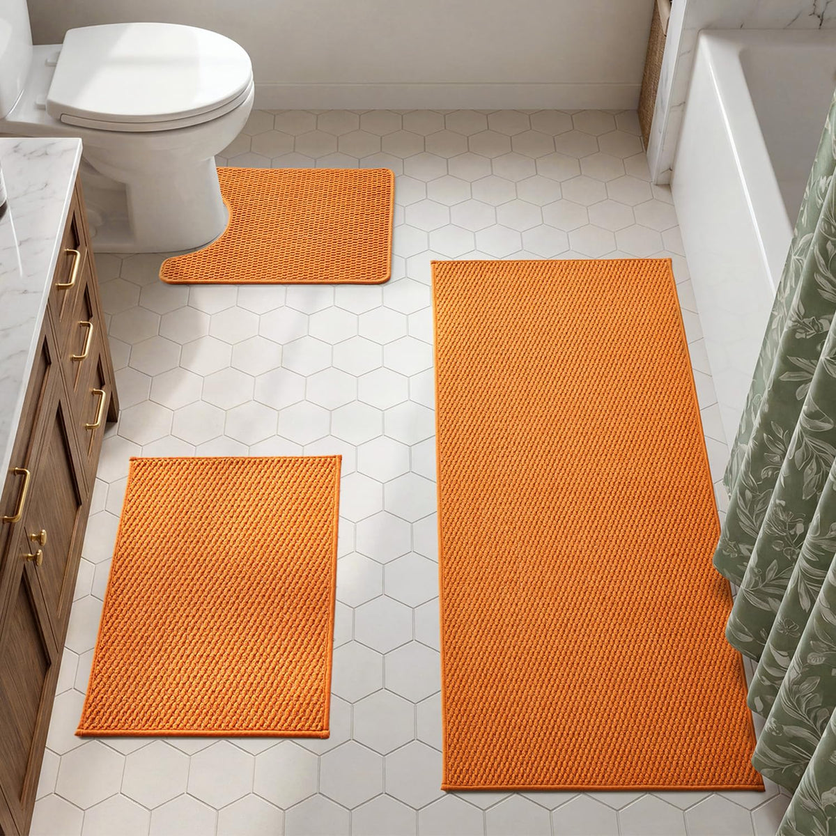TYUU Bath Mat Set 2 Piece, Thin Bathroom Rugs Non Slip Washable Quick Dry