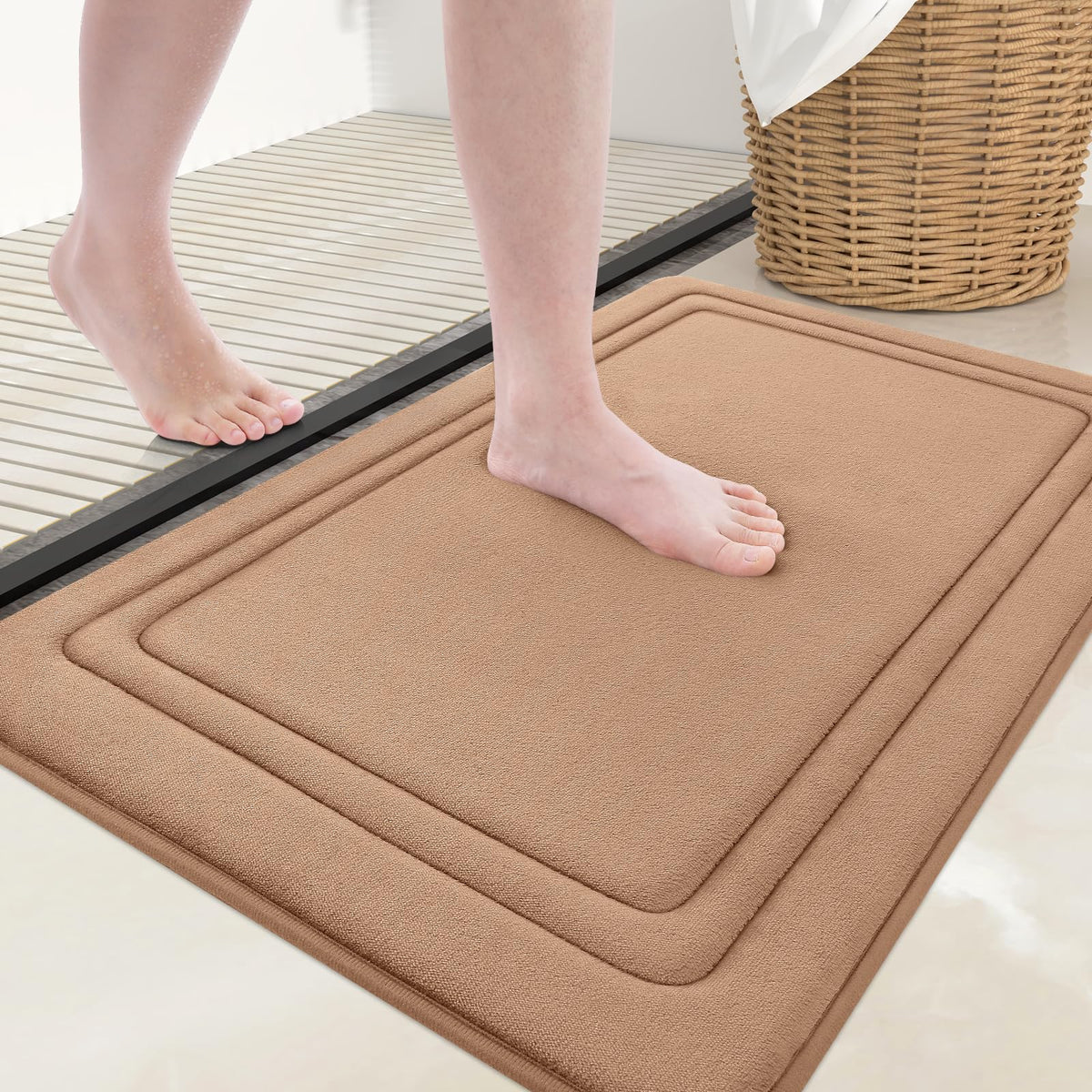Grandaily Memory Foam Bath Mat Rug 30x20, Ultra Soft, Non-Slip and Absorbent Bathroom Rugs, Machine Wash Dry, Comfortable Bath Carpet for Bathroom Floor, Tub and Shower, Black