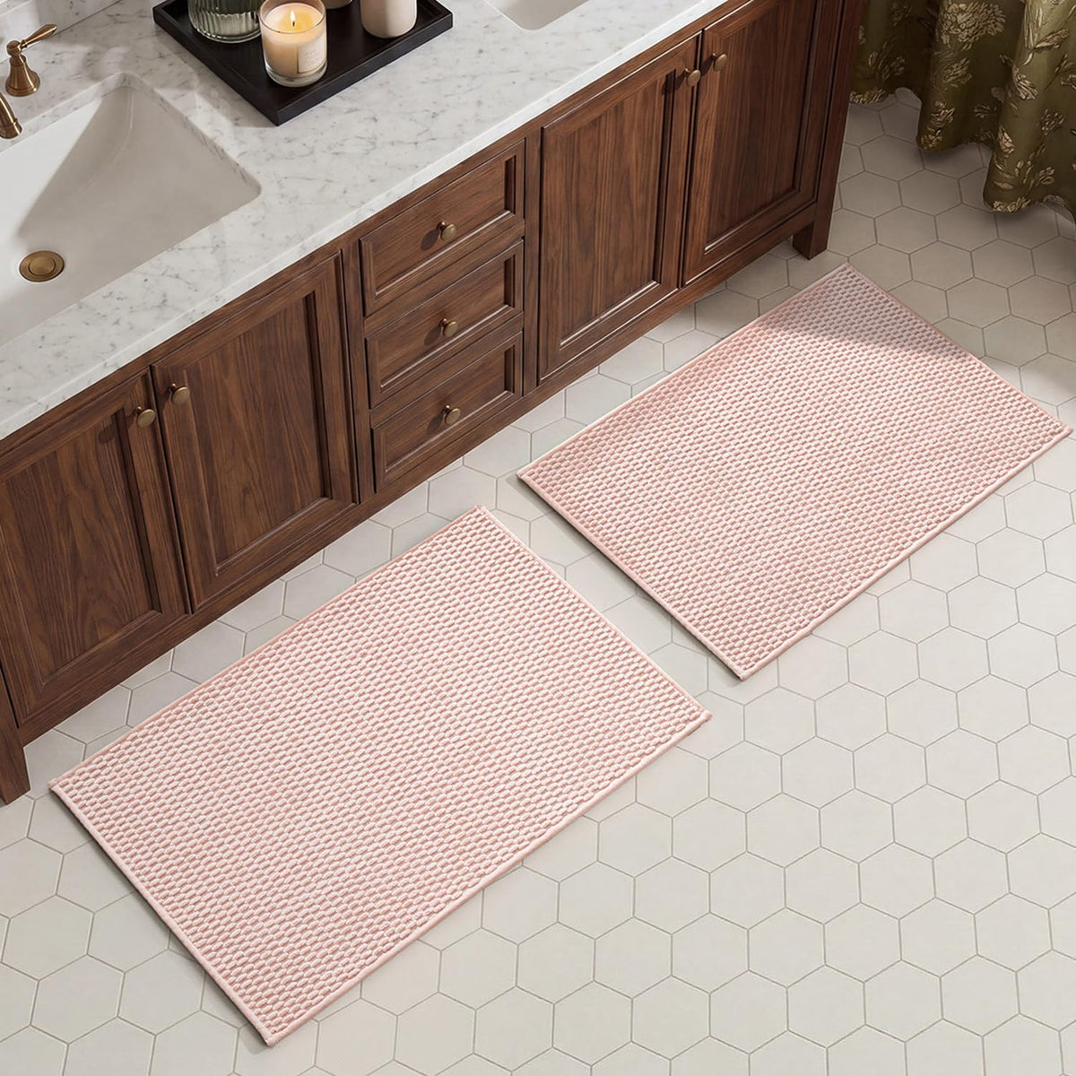 TYUU Bath Mat Set 2 Piece, Thin Bathroom Rugs Non Slip Washable Quick Dry