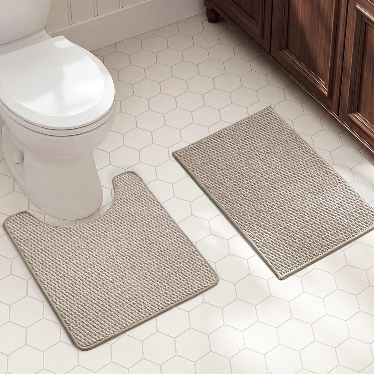 TYUU Bath Mat Set 2 Piece, Thin Bathroom Rugs Non Slip Washable Quick Dry