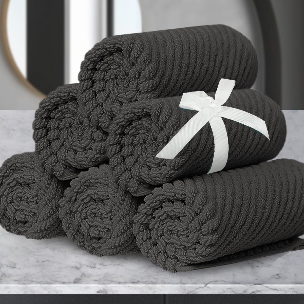 VOOVA & MOVAS 6PC Towel Set, 100% Cotton, Dark Grey