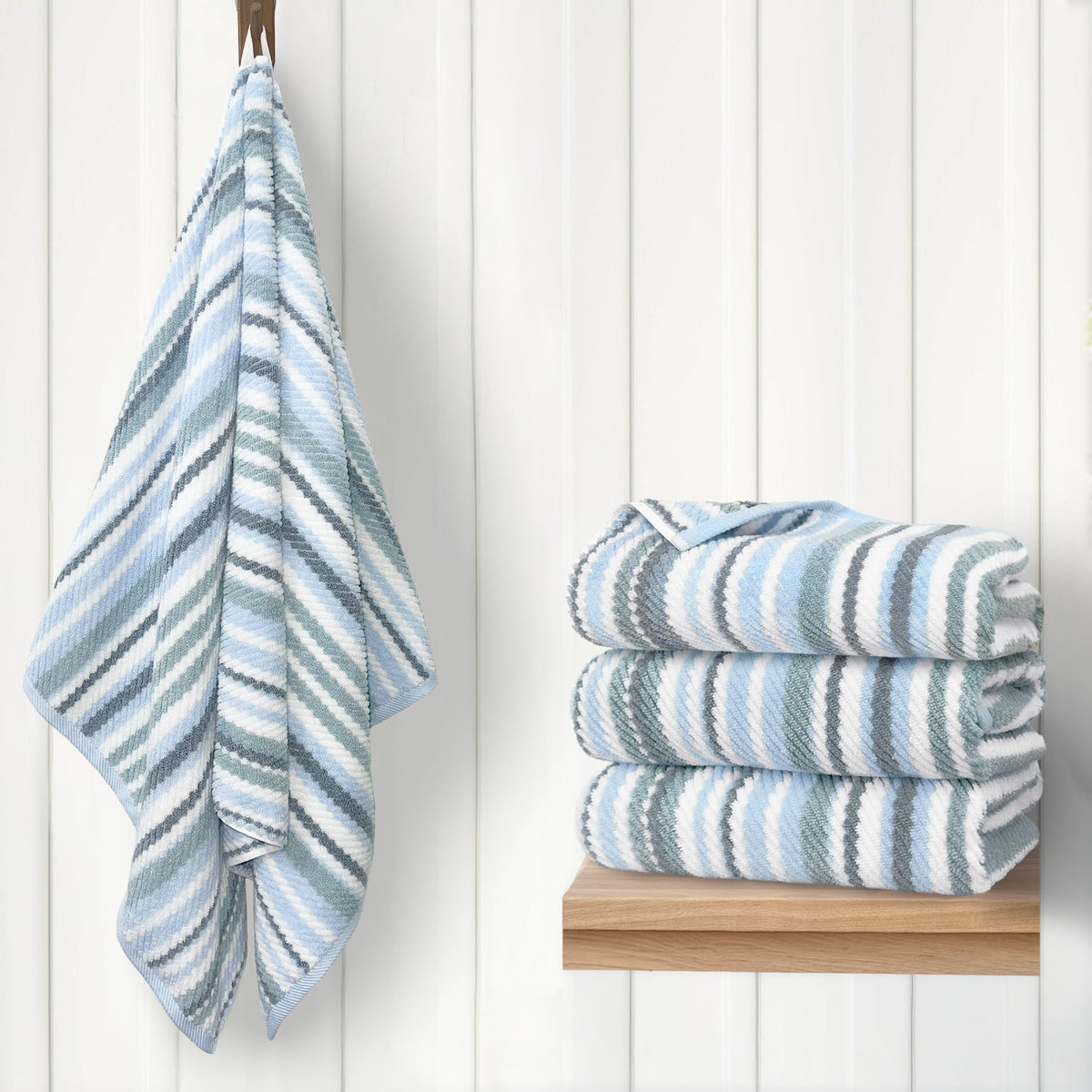 VOOVA & MOVAS Yellow Bathroom Towels 3 Pack, 100% Cotton, Gray Striped