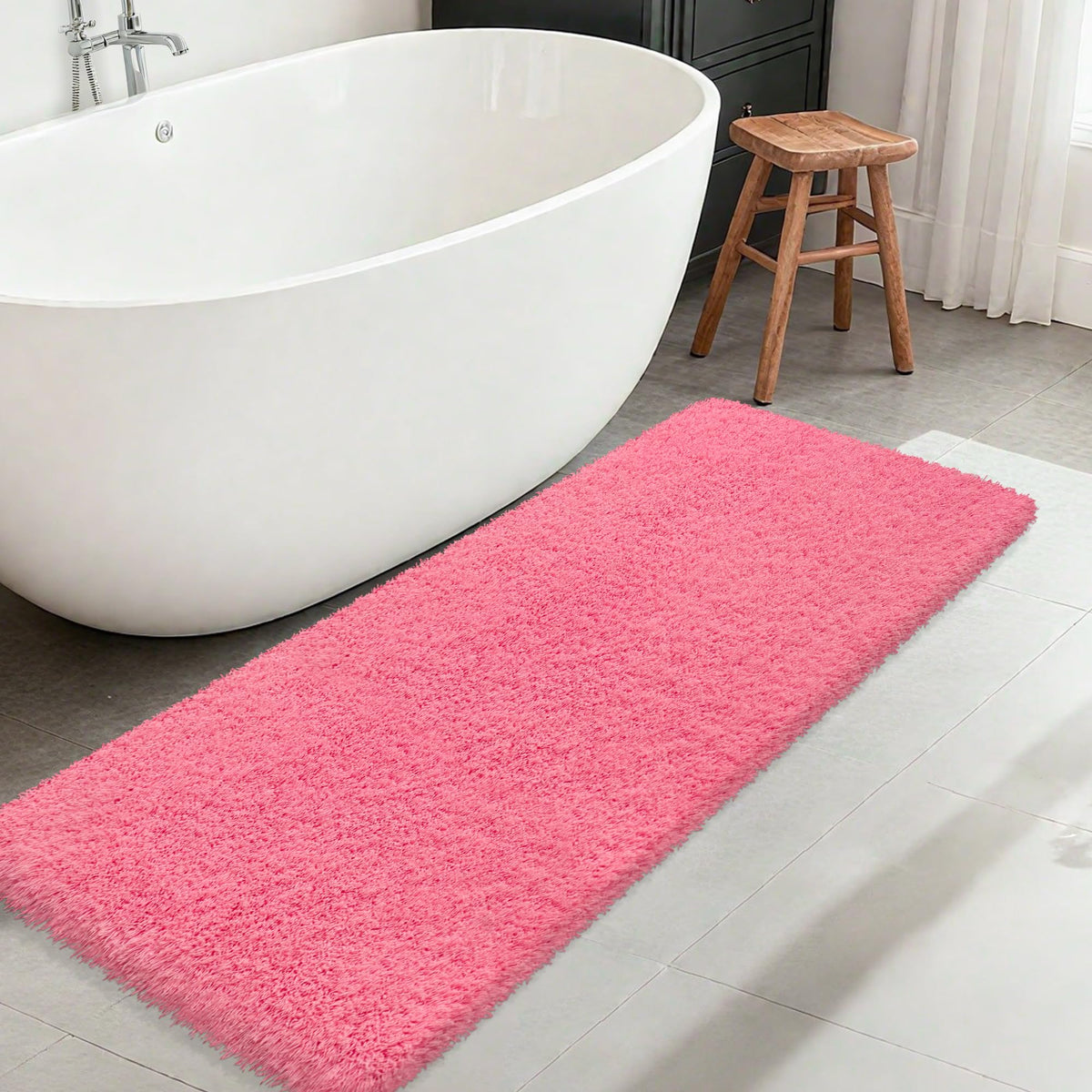 White Bathroom Rugs Non Slip 24"x16",Absorbent Bath Mat Quick Dry