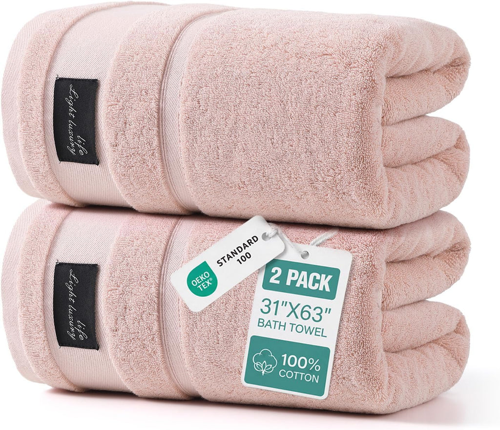 REDKISS 2 Pack Bath Towels Large 32x63 Inches, Heavyweight 760G - Pink