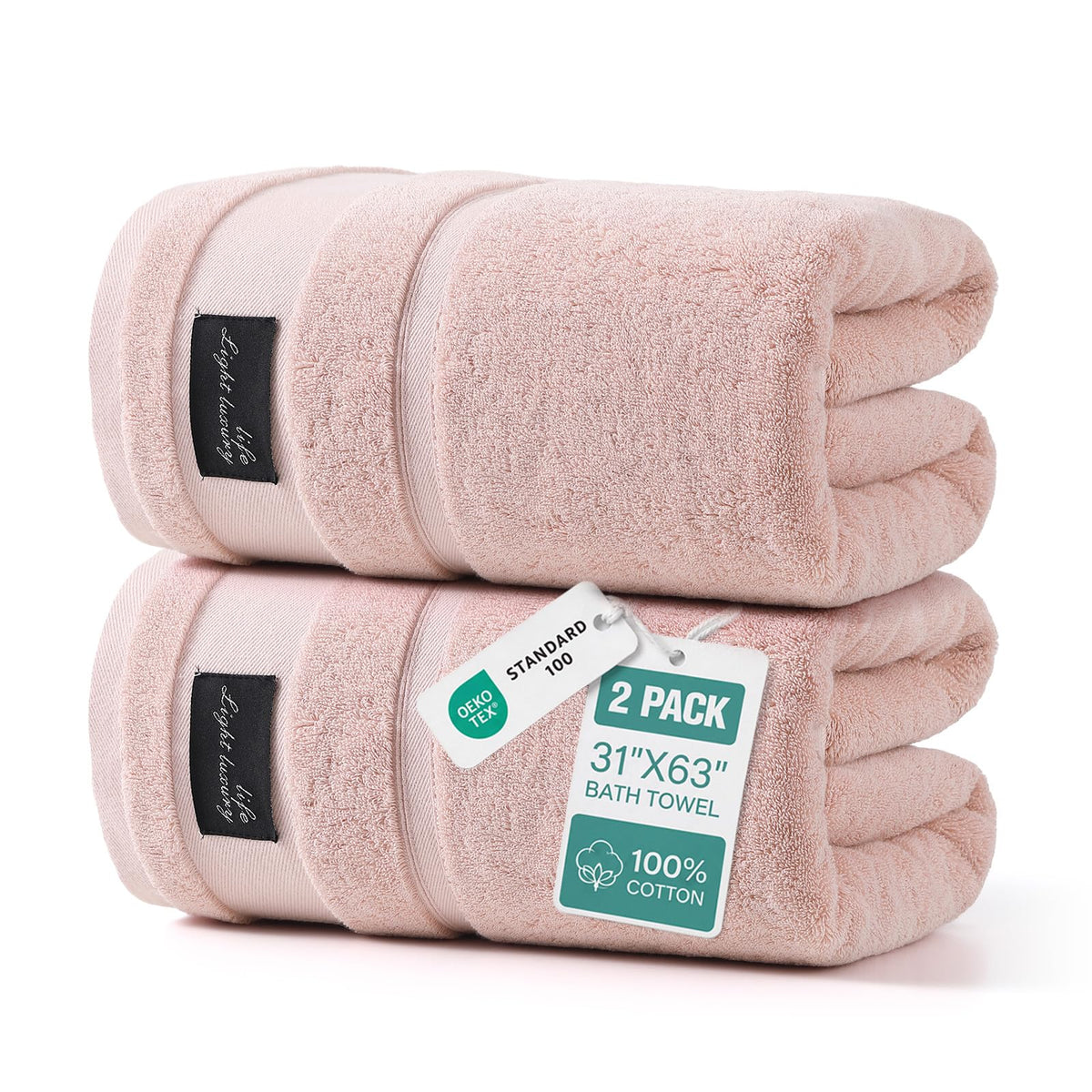 REDKISS 2 Pack Bath Towels Large 32x63 Inches, Heavyweight 760G - Pink
