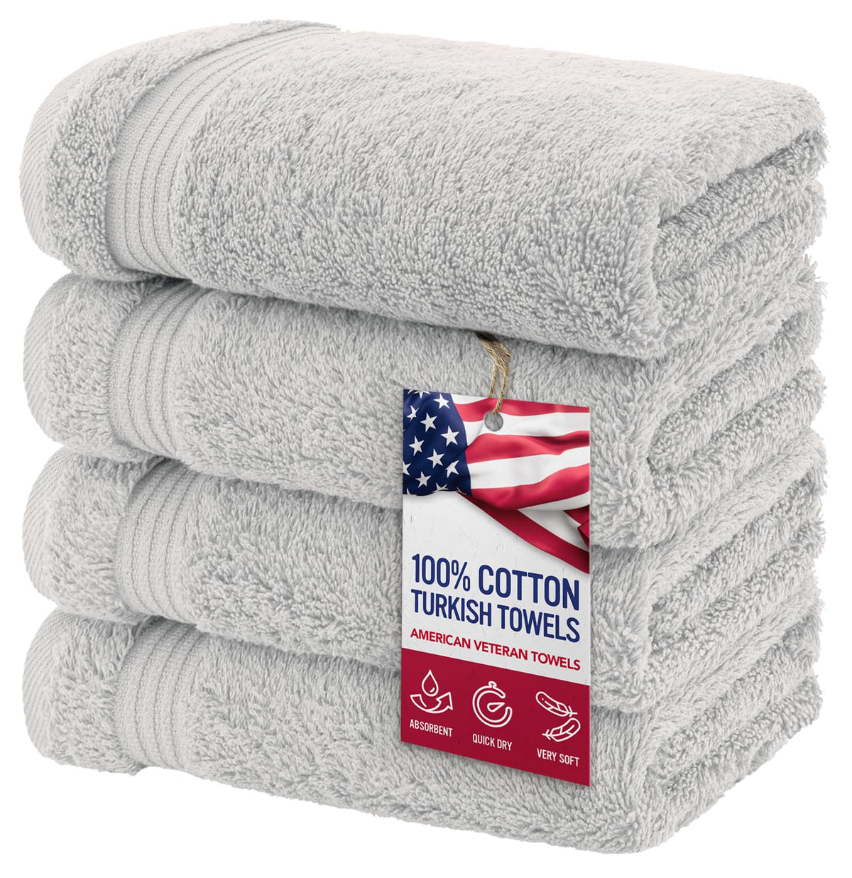 American Veteran Towel, 100% Cotton Turkish Bath Towels for Bathroom 4 Pack, 27x54 Extra Large Premium Soft Drying Bathroom Towels, Navy Blue