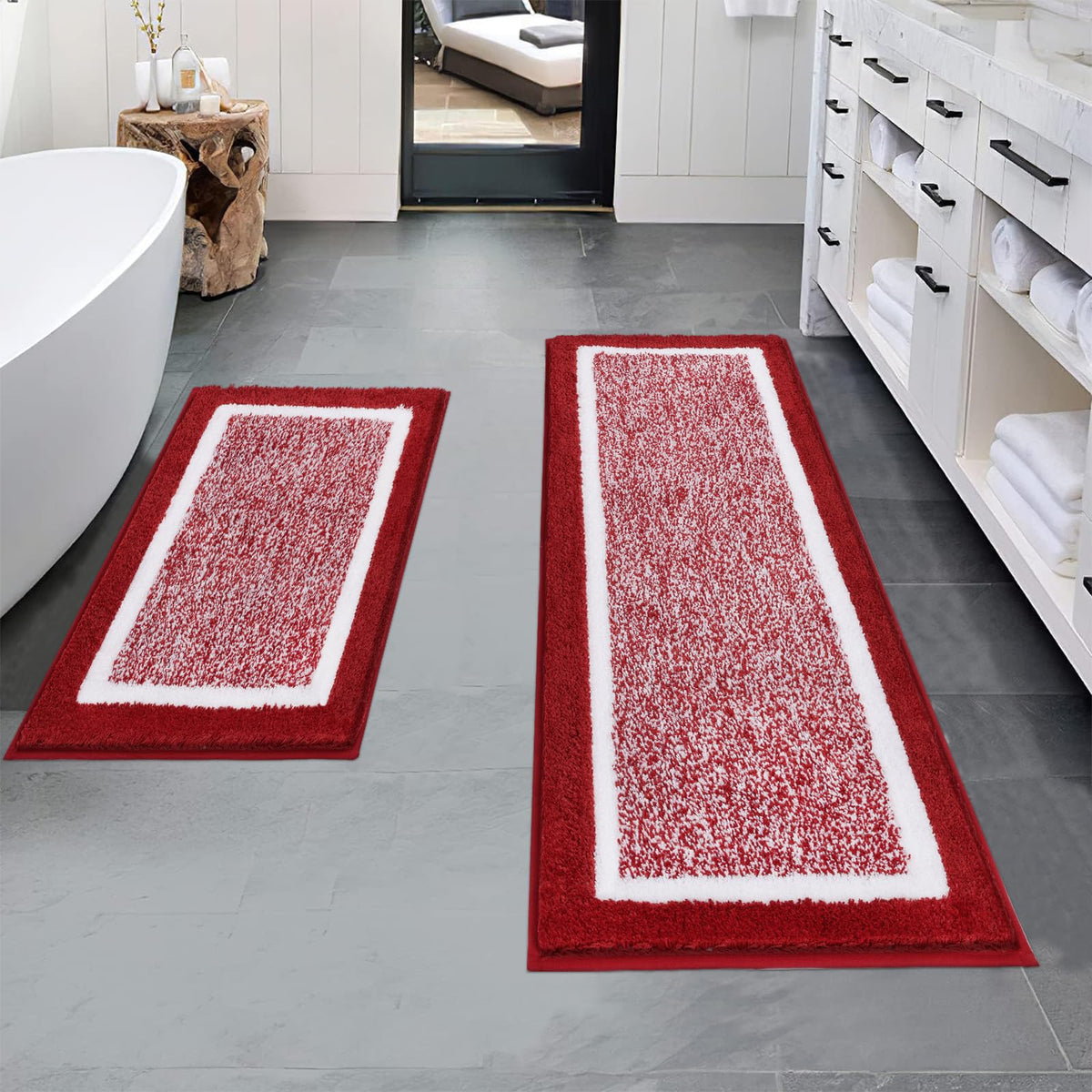 Pauwer Bathroom Rug Sets 3 Piece, Non Slip Washable Bath Mat, Black