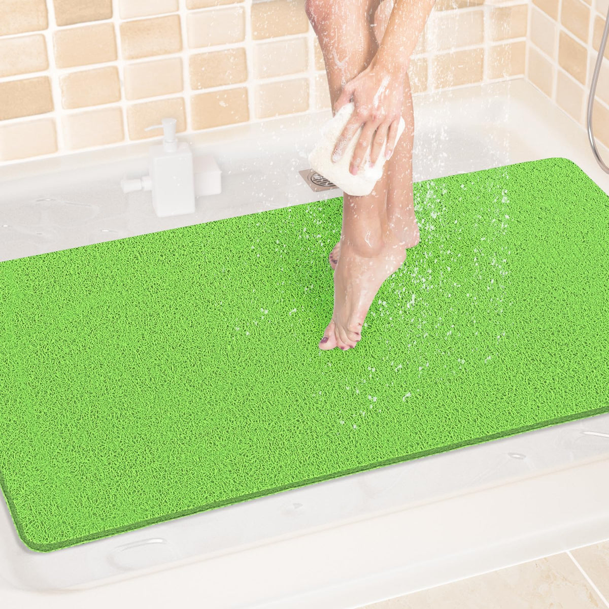 LuxStep Shower Mat Bathtub Mat,24x16 inch, Non-Slip Bath Mat with Drain, Quick Drying PVC Loofah Bathmat for Tub,Shower,Bathroom (Phthalate Free,Grey)