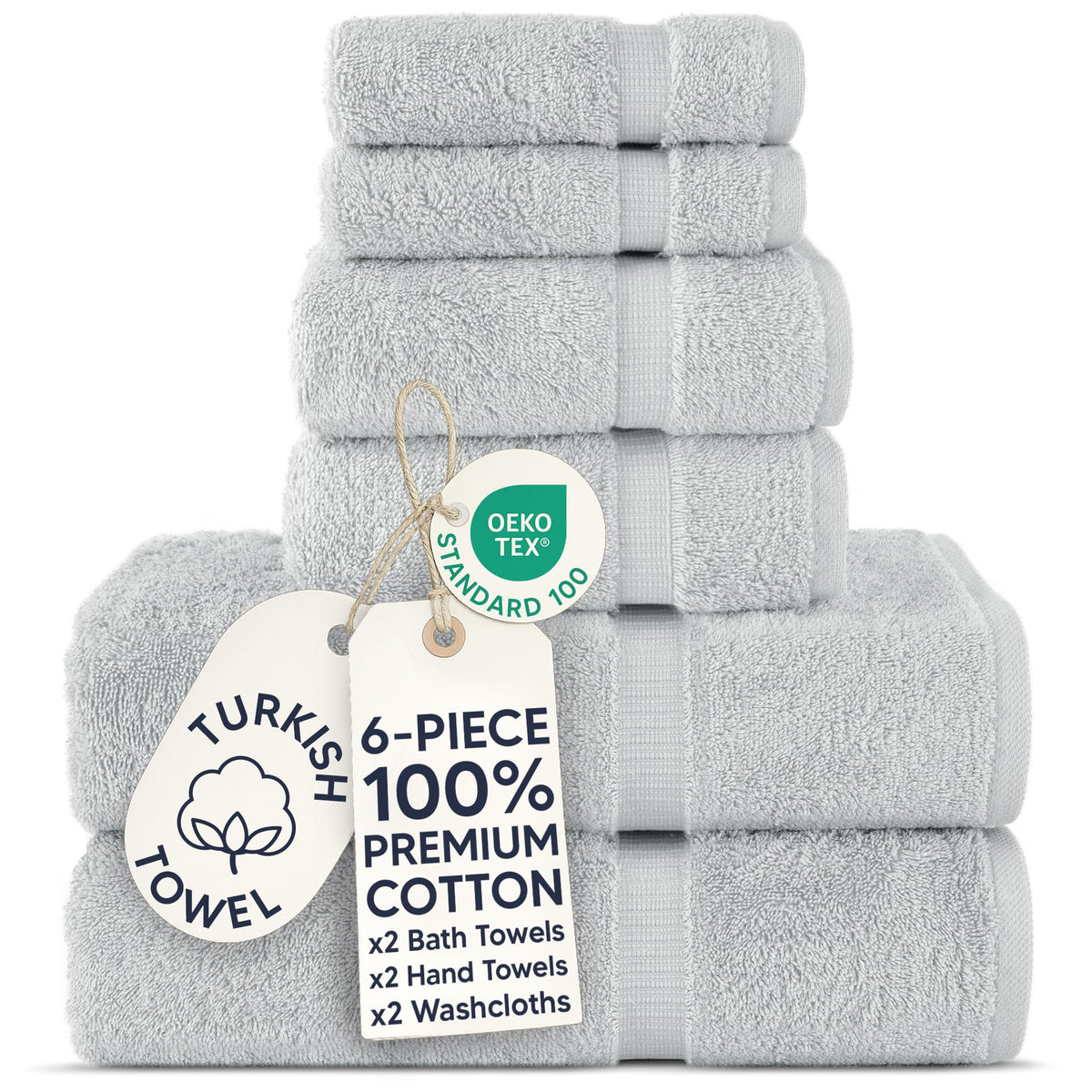 Chakir Turkish Linens 100% Cotton 4-Pack Bath Towels 27x54, Gray