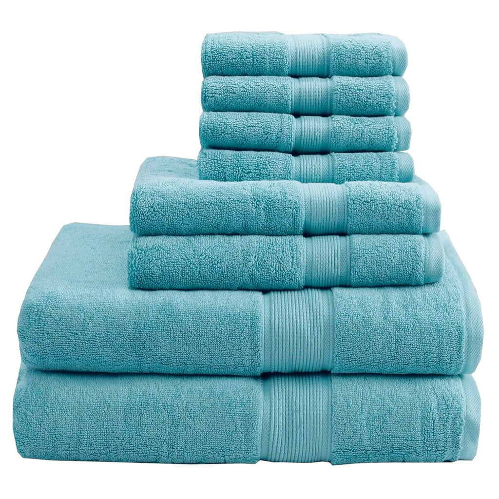 Madison Park 800GSM 100% Cotton Bathroom Bath Towel Set of 8, Light Blue