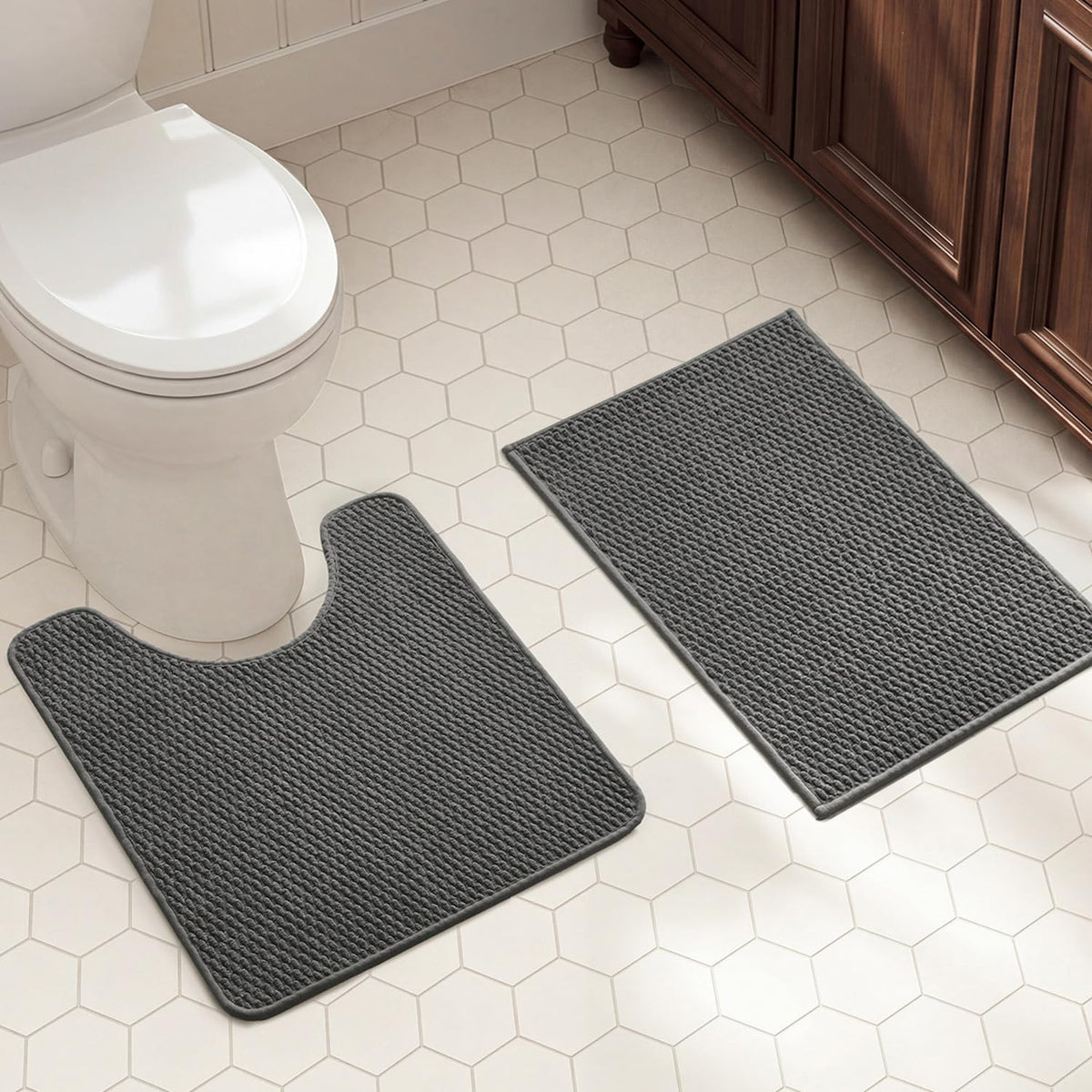 TYUU Bath Mat Set 2 Piece, Thin Bathroom Rugs Non Slip Washable Quick Dry