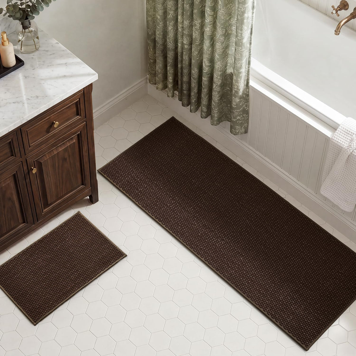 TYUU Bath Mat Set 2 Piece, Thin Bathroom Rugs Non Slip Washable Quick Dry