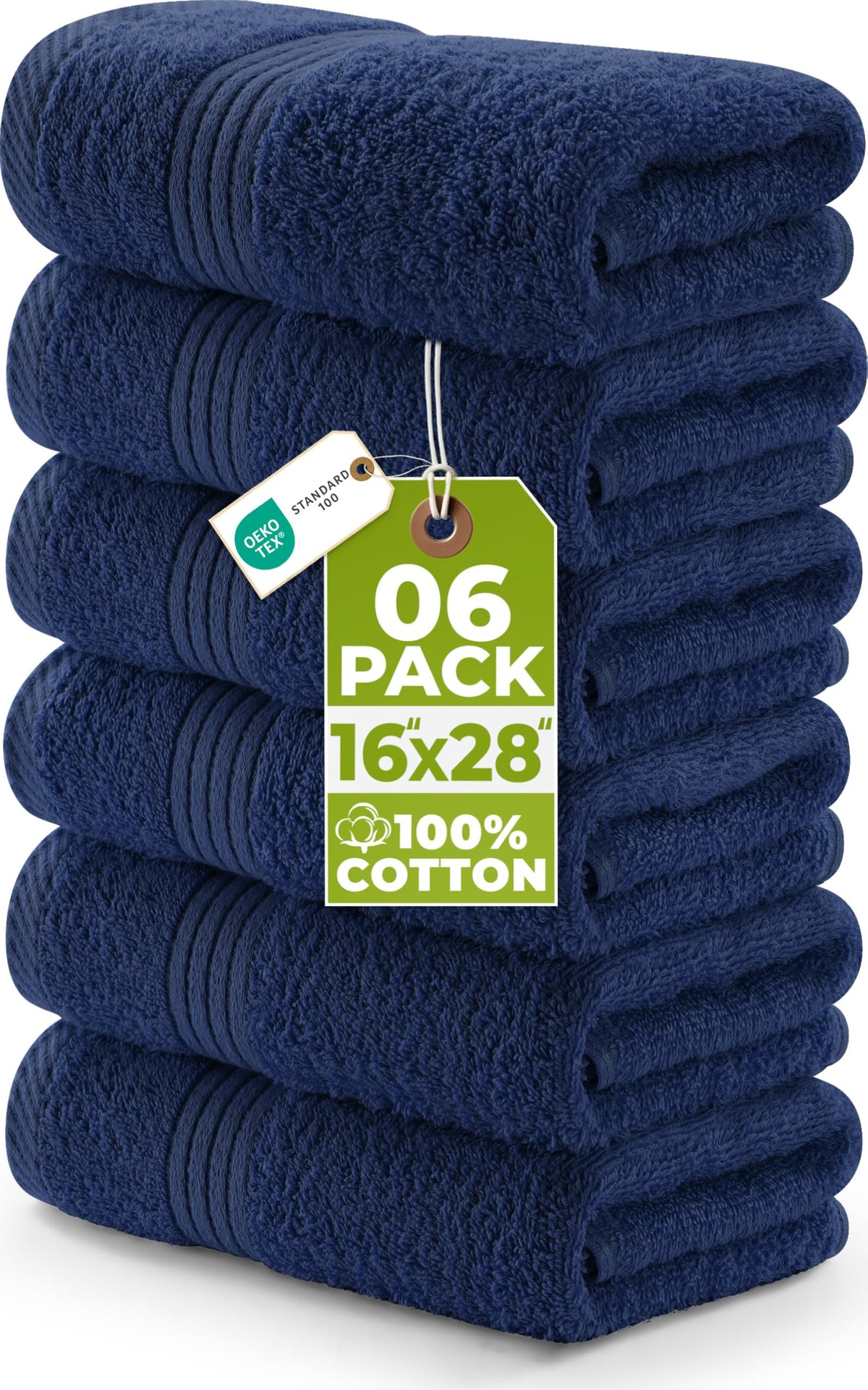 Utopia Towels 6 Piece Hand Towels Set, 16x28 in, 100% Cotton, Navy