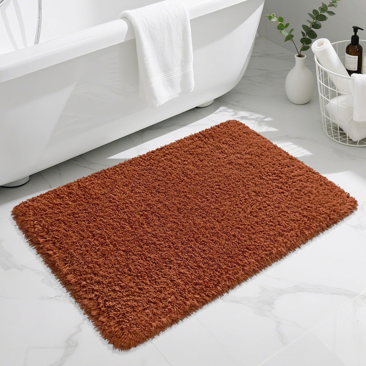 White Bathroom Rugs Non Slip 24"x16",Absorbent Bath Mat Quick Dry