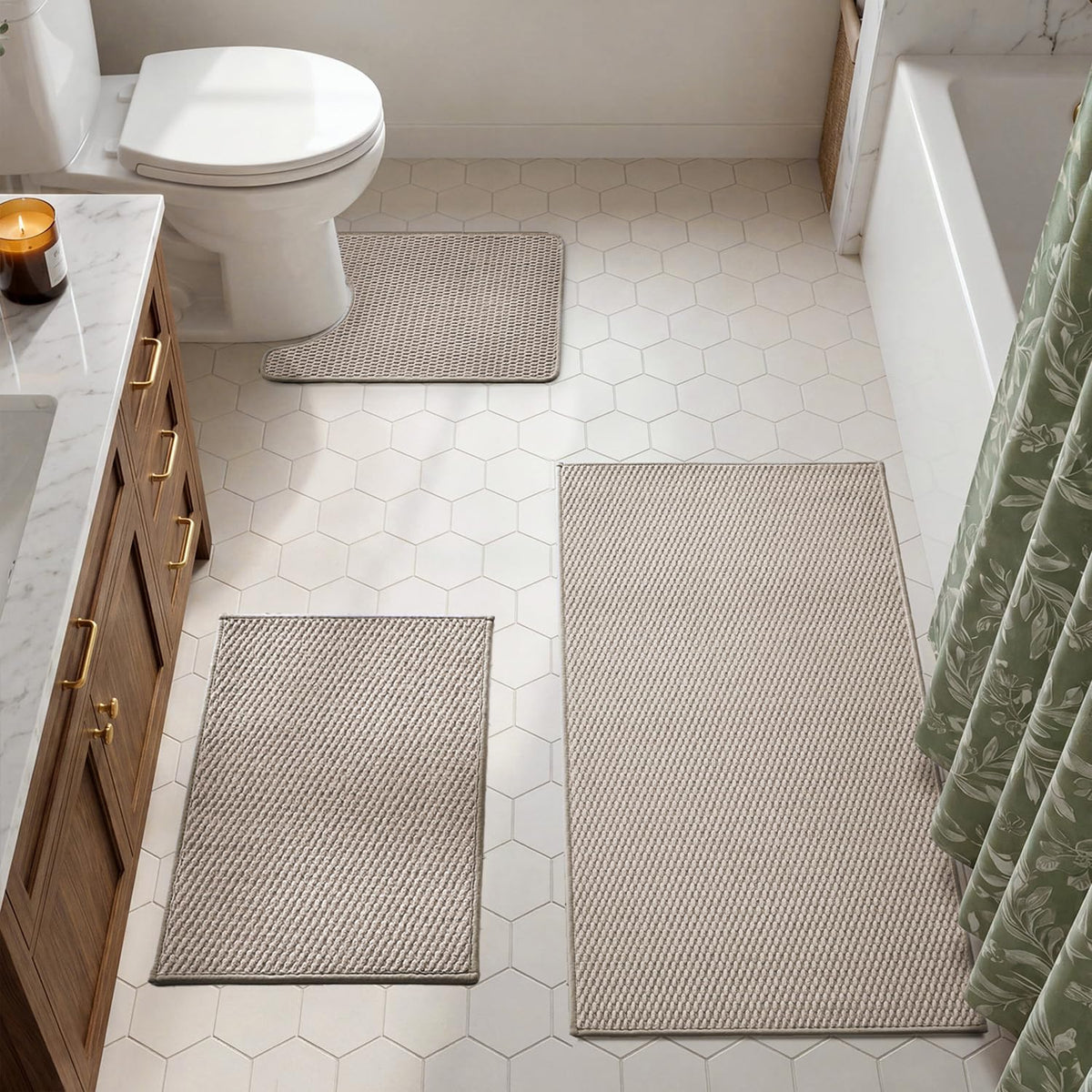 TYUU Bath Mat Set 2 Piece, Thin Bathroom Rugs Non Slip Washable Quick Dry