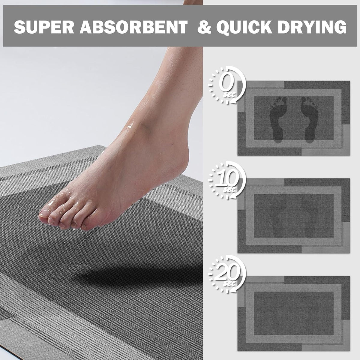 YDKGL Non Slip Bath Mat Thin Bathroom Rugs Fit Under Door Dark Grey 16"x24"