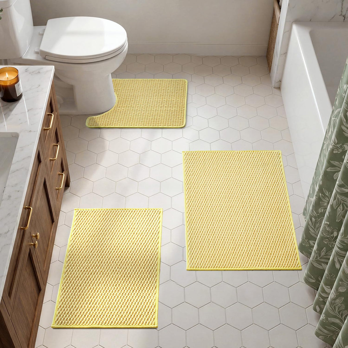 TYUU Bath Mat Set 2 Piece, Thin Bathroom Rugs Non Slip Washable Quick Dry