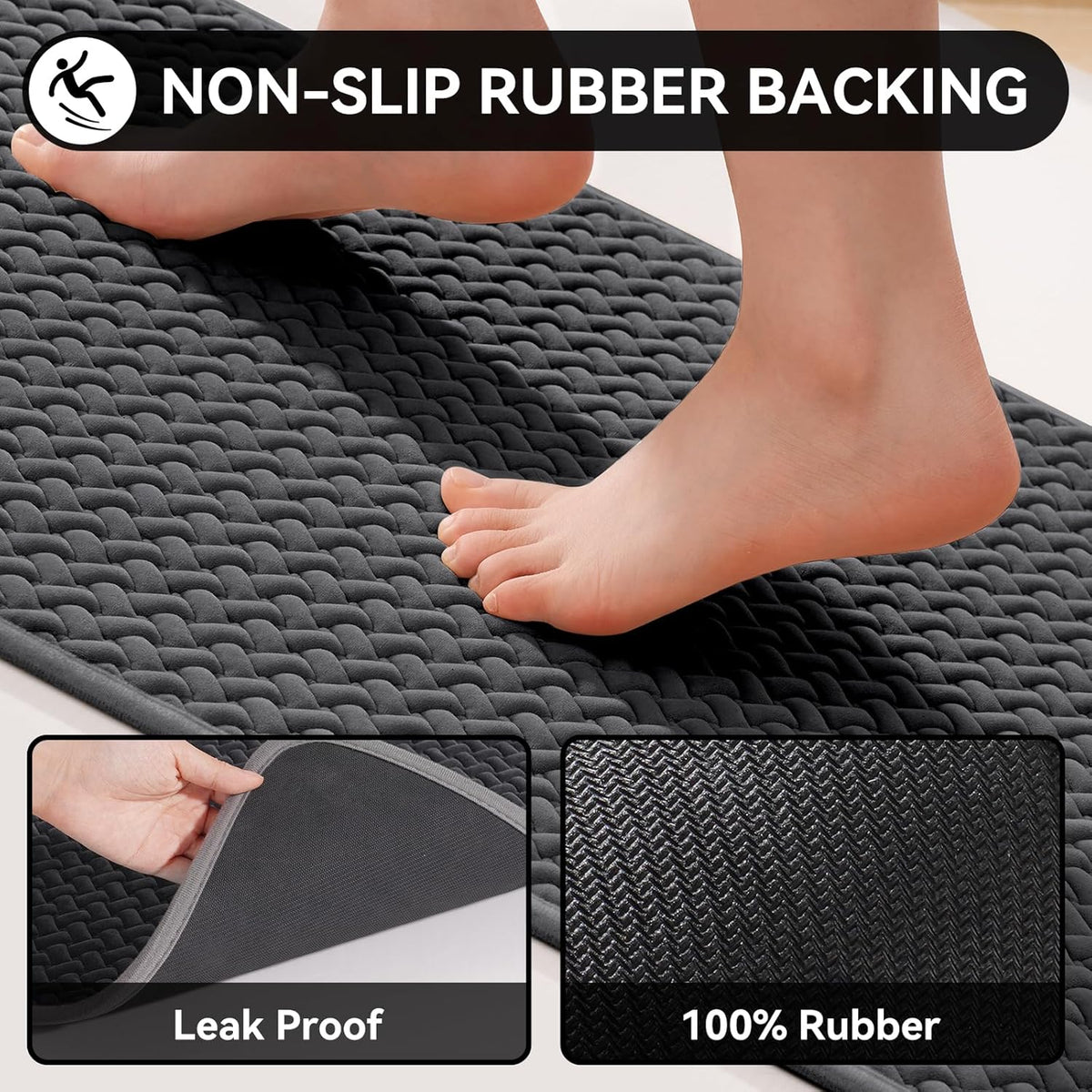 YDKGL Bathroom Rugs Non Slip, Foam Weave Texture Bath Mat, Grey 16x24