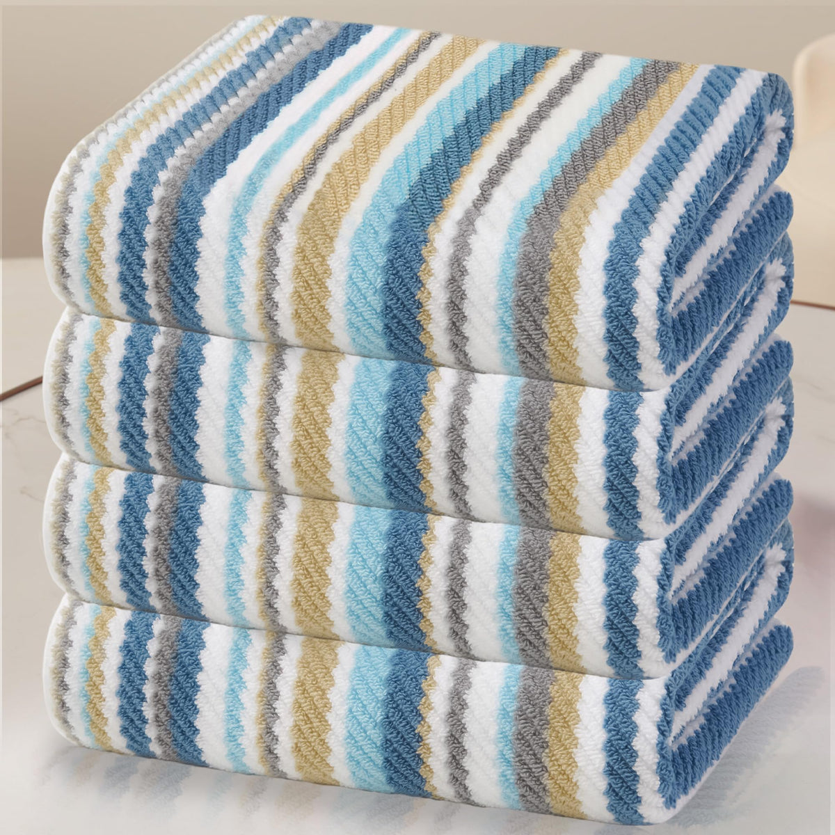 VOOVA & MOVAS Yellow Bathroom Towels 3 Pack, 100% Cotton, Gray Striped