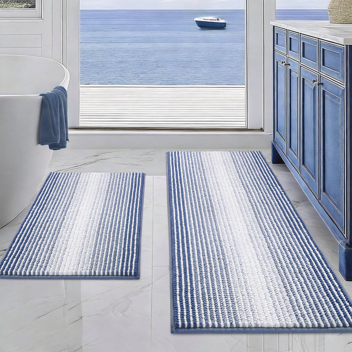 BSICPRO Bathroom Rugs Sets 2 Piece, Non Slip Boho Bath Mats, Beige