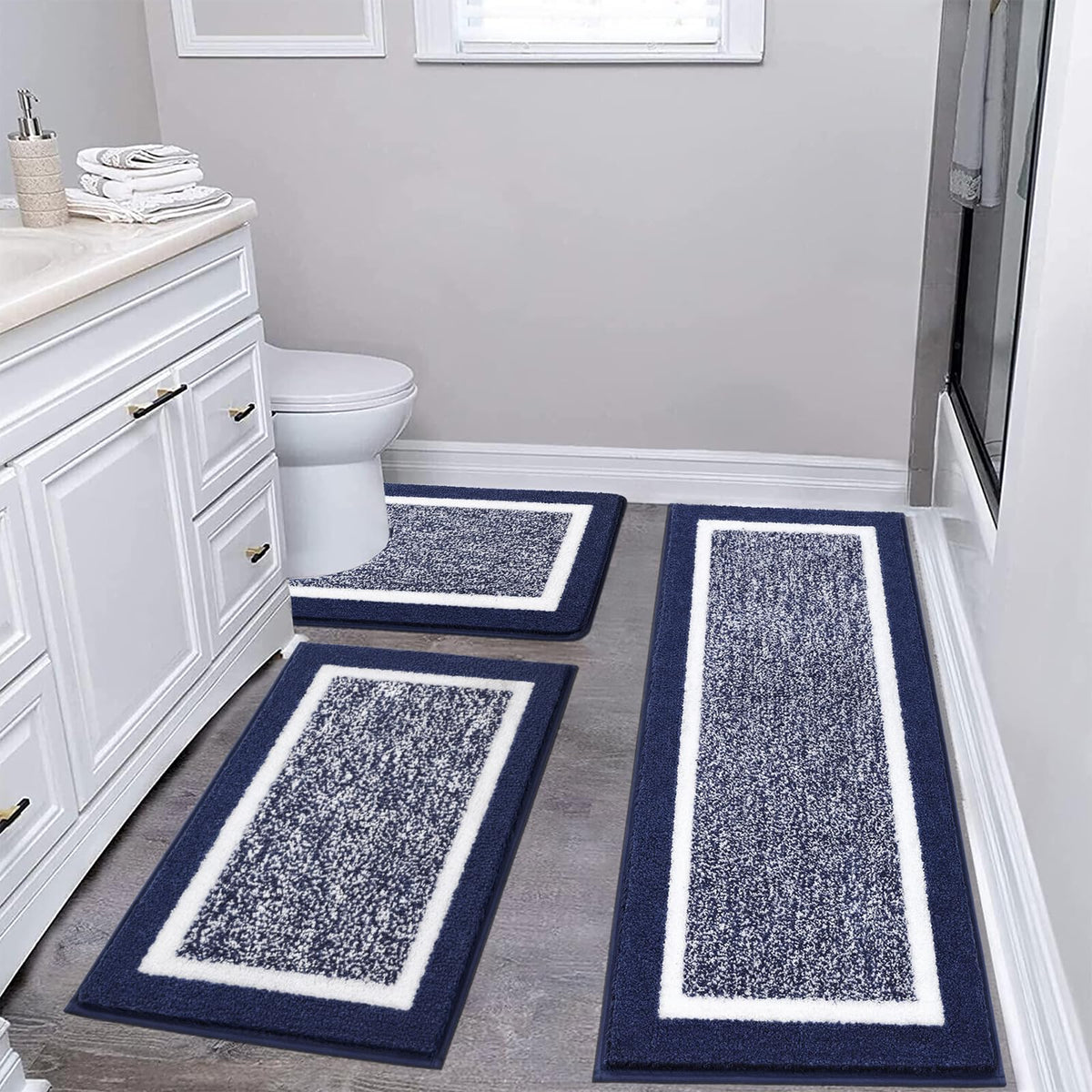 Pauwer Bathroom Rug Sets 3 Piece, Non Slip Washable Bath Mat, Black
