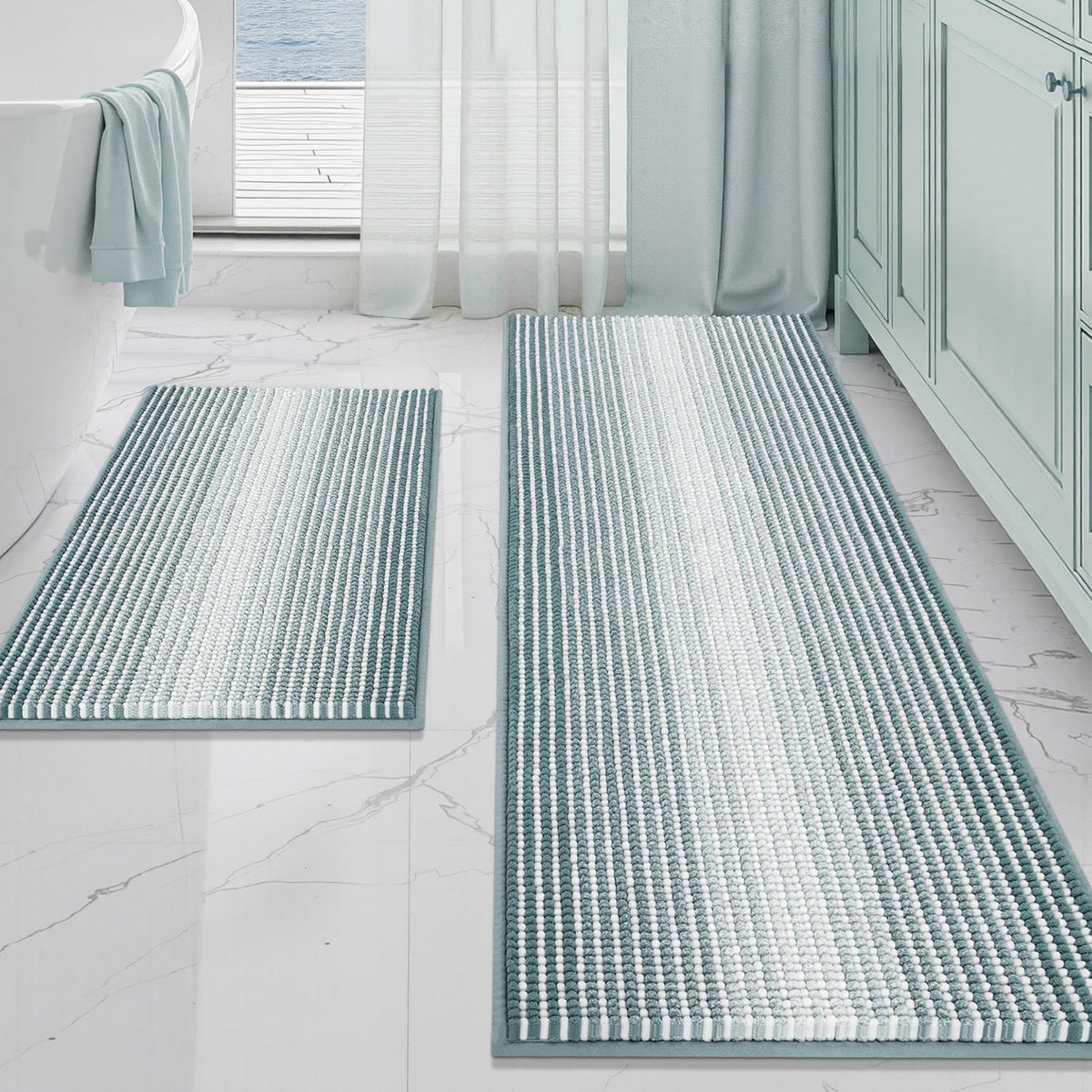 BSICPRO Bathroom Rugs Sets 2 Piece, Non Slip Boho Bath Mats, Beige