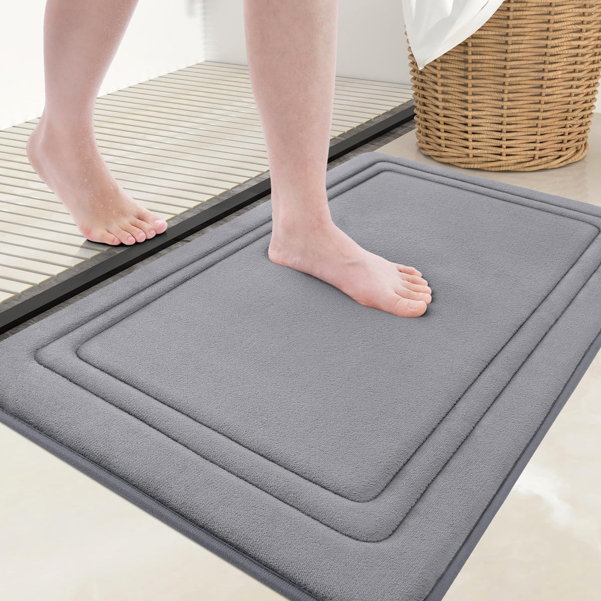 Grandaily Memory Foam Bath Mat Rug 30x20, Ultra Soft, Non-Slip and Absorbent Bathroom Rugs, Machine Wash Dry, Comfortable Bath Carpet for Bathroom Floor, Tub and Shower, Black