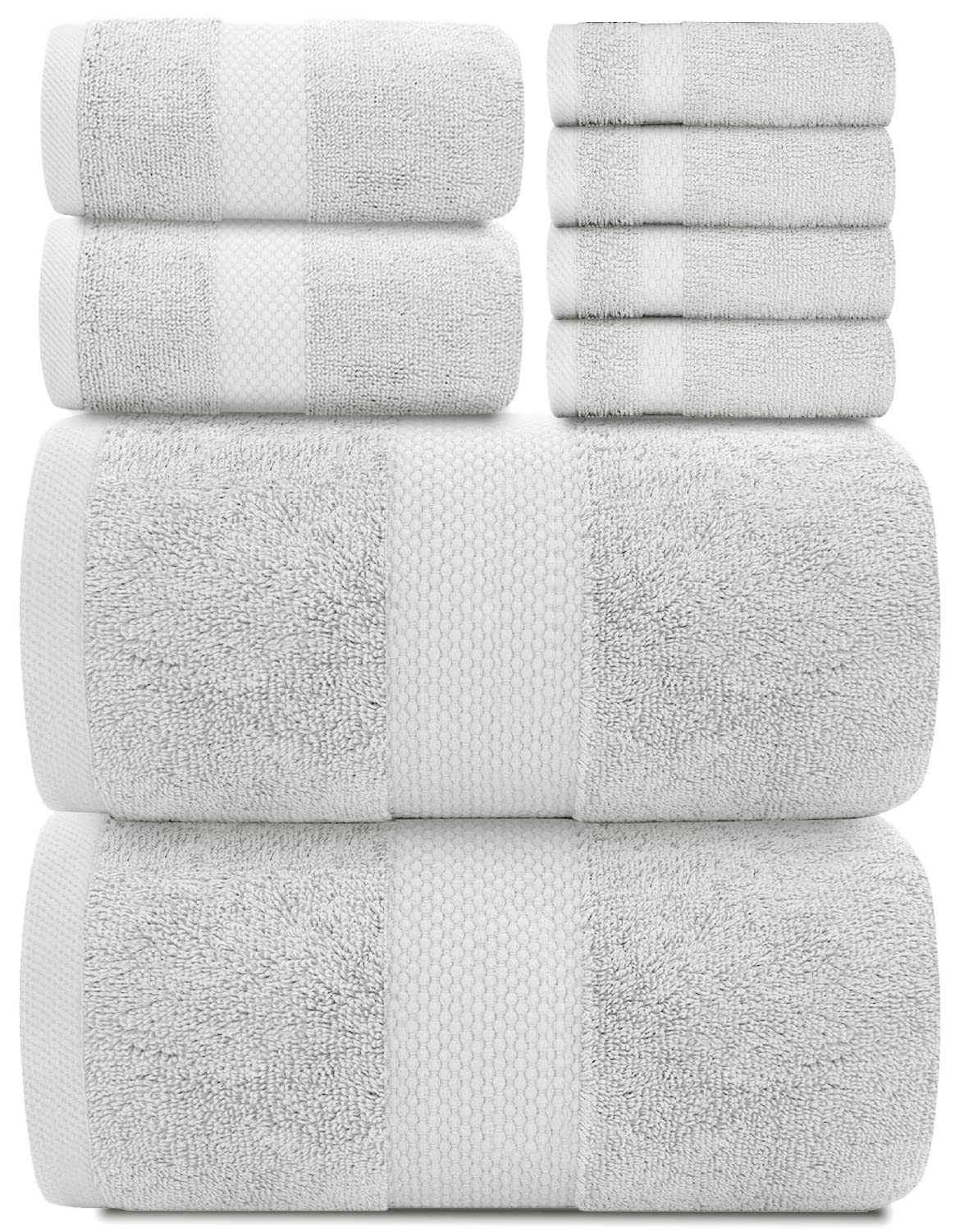 White Classic Luxury Bath Towel Set of 8 Pieces - 100% Turkish Cotton Highly Absorbent Towels for Bathroom, 2 Luxury Bath Towels 700GSM, 2 Hand Towels, 4 Washcloths, Ivory
