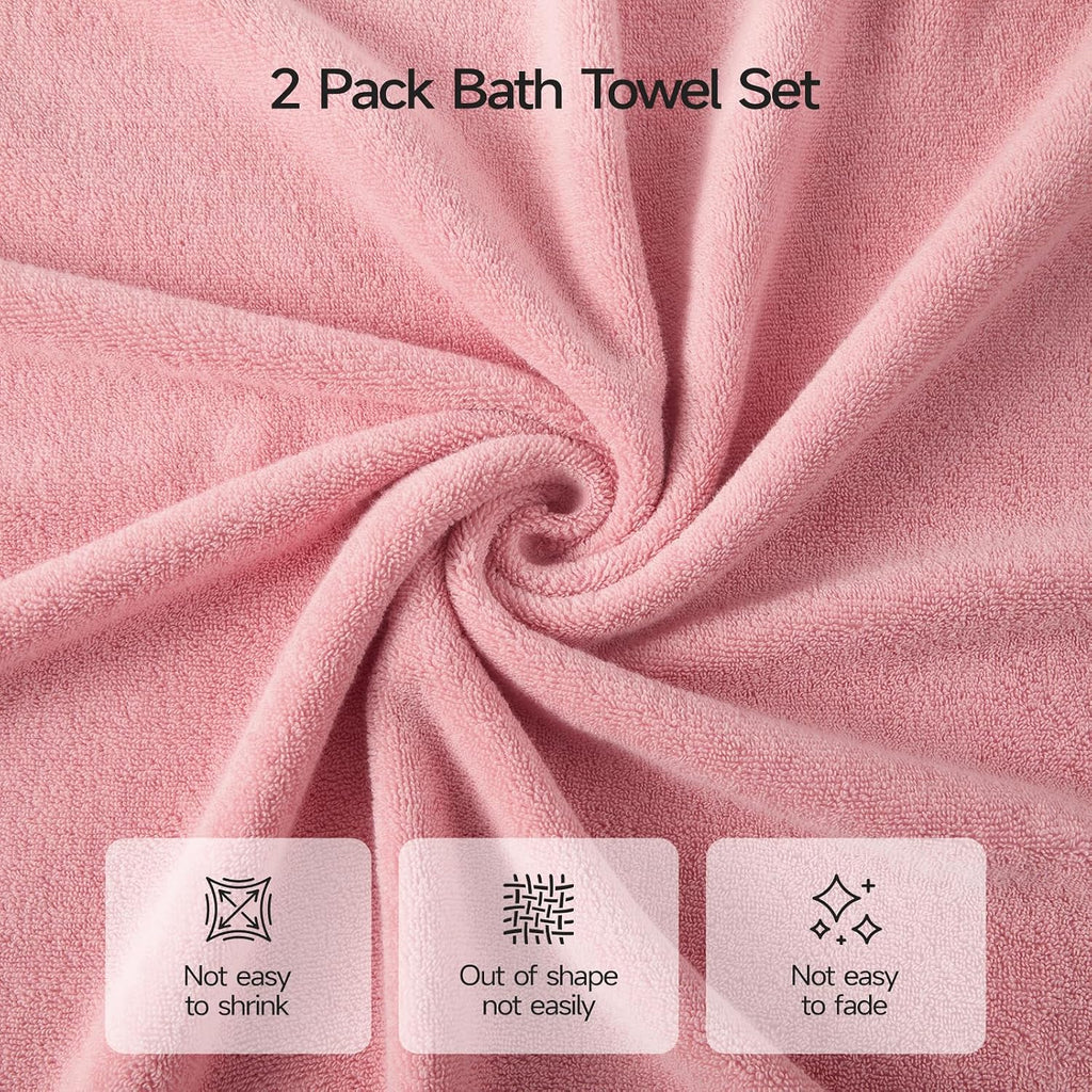 ecolook 2 Pack 100% Cotton Bath Towels, 28 x 55 Inches, Soft