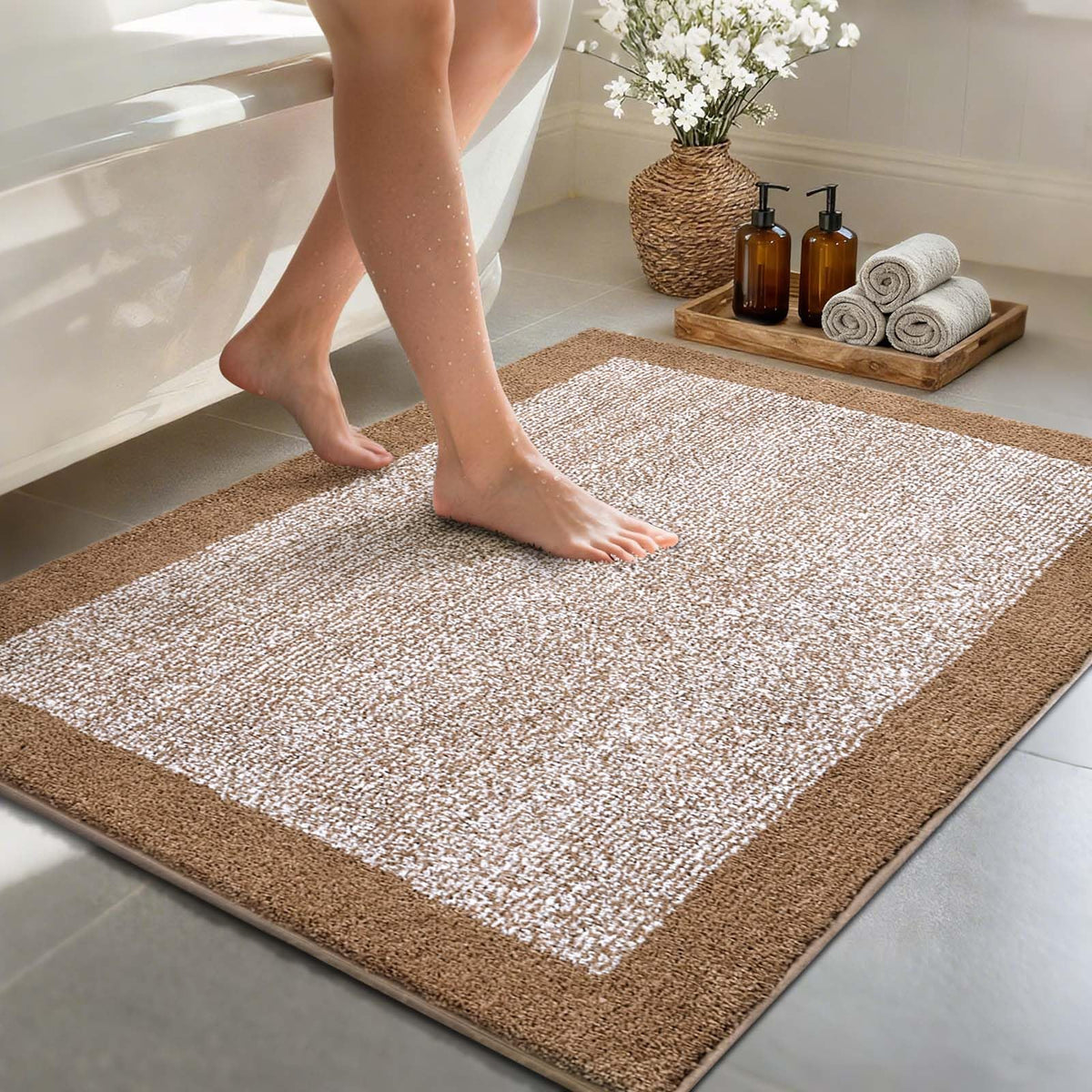 Long 2x4 Ft (48''x24'') Bathroom Rugs, Non Slip Washable Bath Mat Grey