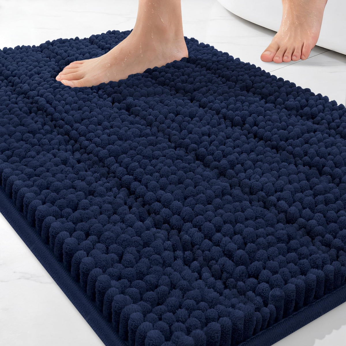 Bcoimo Small Bath Rug Mat,24x17 Chenille Non Slip Black Bathroom Floor Mats