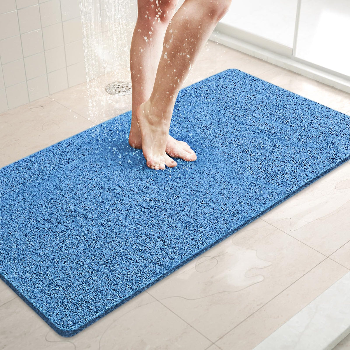 LuxStep Shower Mat Bathtub Mat,24x16 inch, Non-Slip Bath Mat with Drain, Quick Drying PVC Loofah Bathmat for Tub,Shower,Bathroom (Phthalate Free,Grey)