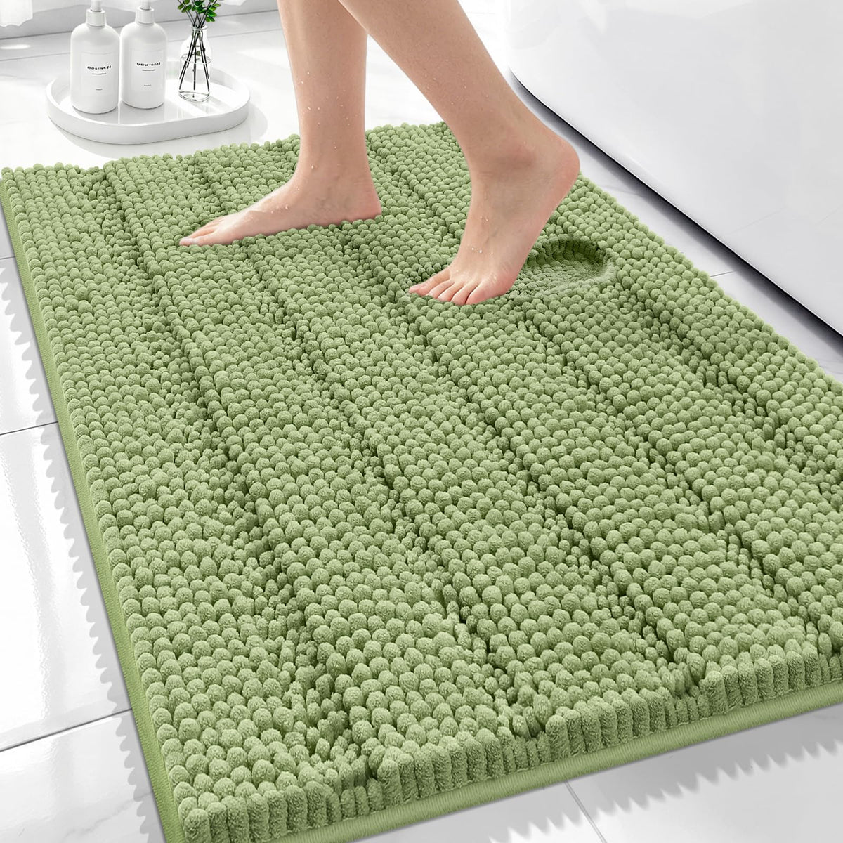 Bcoimo Small Bath Rug Mat,24x17 Chenille Non Slip Black Bathroom Floor Mats