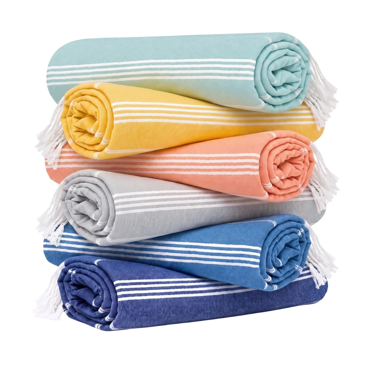 HAVLULAND Turkish Beach Towels, Set of 6, Oversized 72" x 40", 100% Cotton