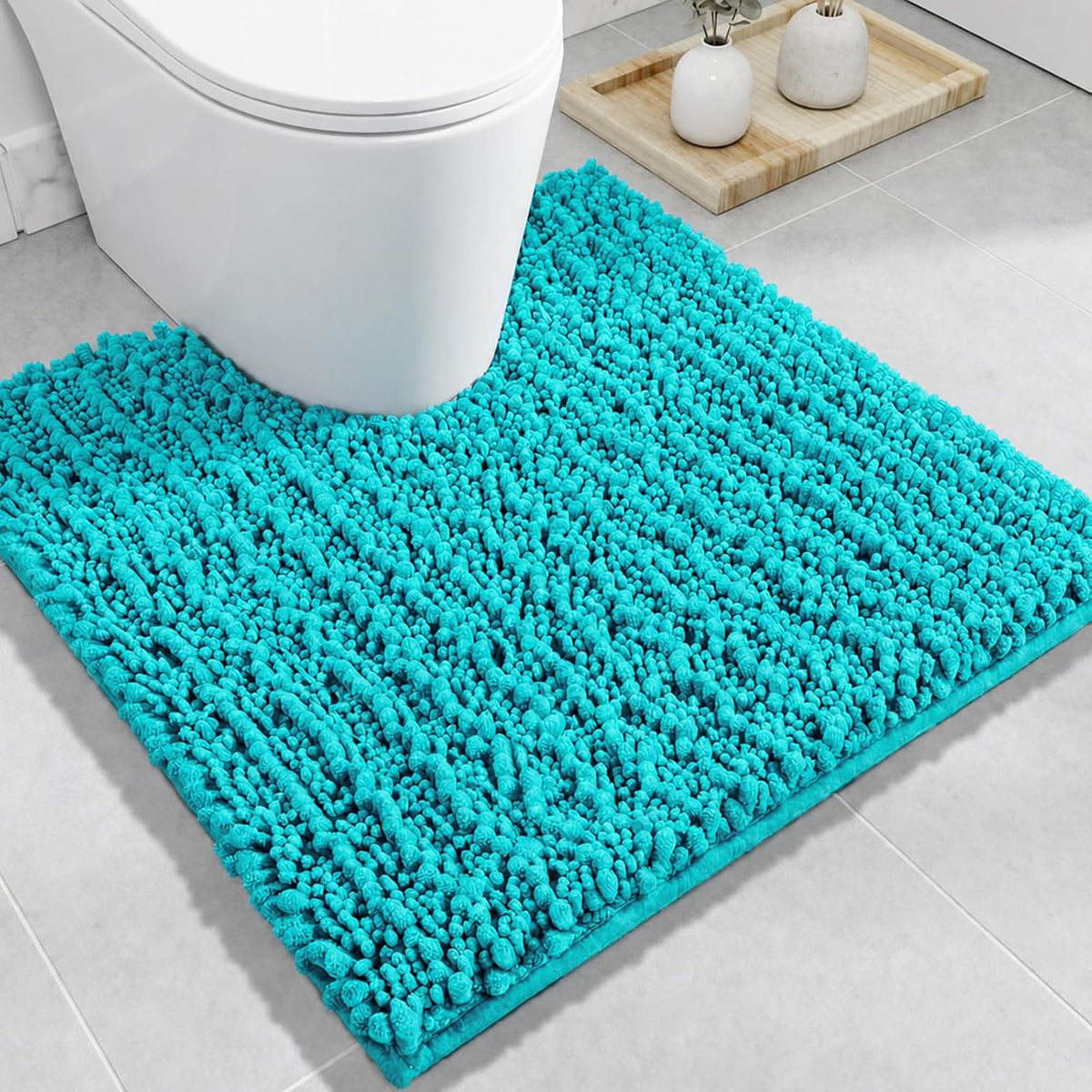 Disolla Navy Blue Bathroom Rug 20x32 Inch - Luxury Chenille Bath Mat, Thick Shaggy Plush Absorbent Rug, Non-Slip Machine Washable Mats for Bathroom Floor & Decor