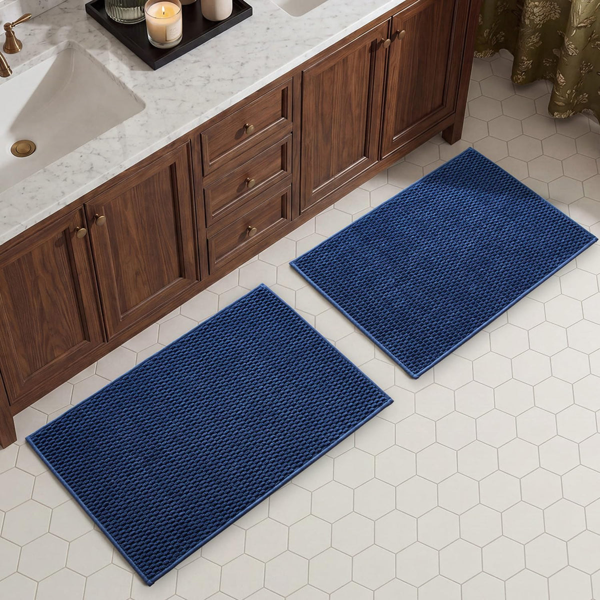 TYUU Bath Mat Set 2 Piece, Thin Bathroom Rugs Non Slip Washable Quick Dry