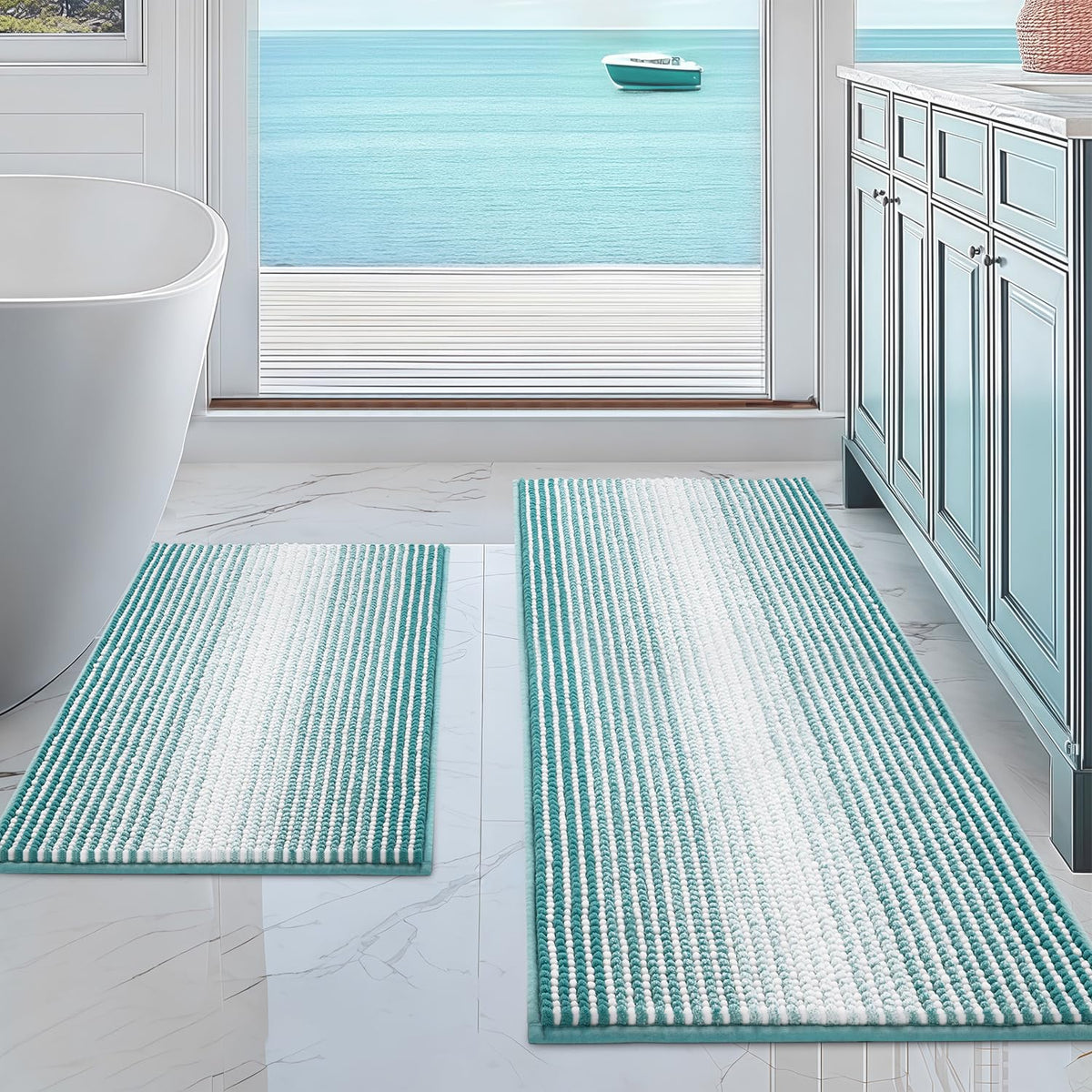 BSICPRO Bathroom Rugs Sets 2 Piece, Non Slip Boho Bath Mats, Beige