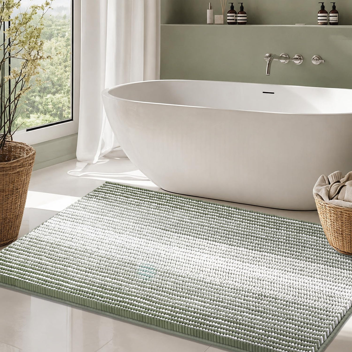 BSICPRO Bathroom Rugs Sets 2 Piece, Non Slip Boho Bath Mats, Beige