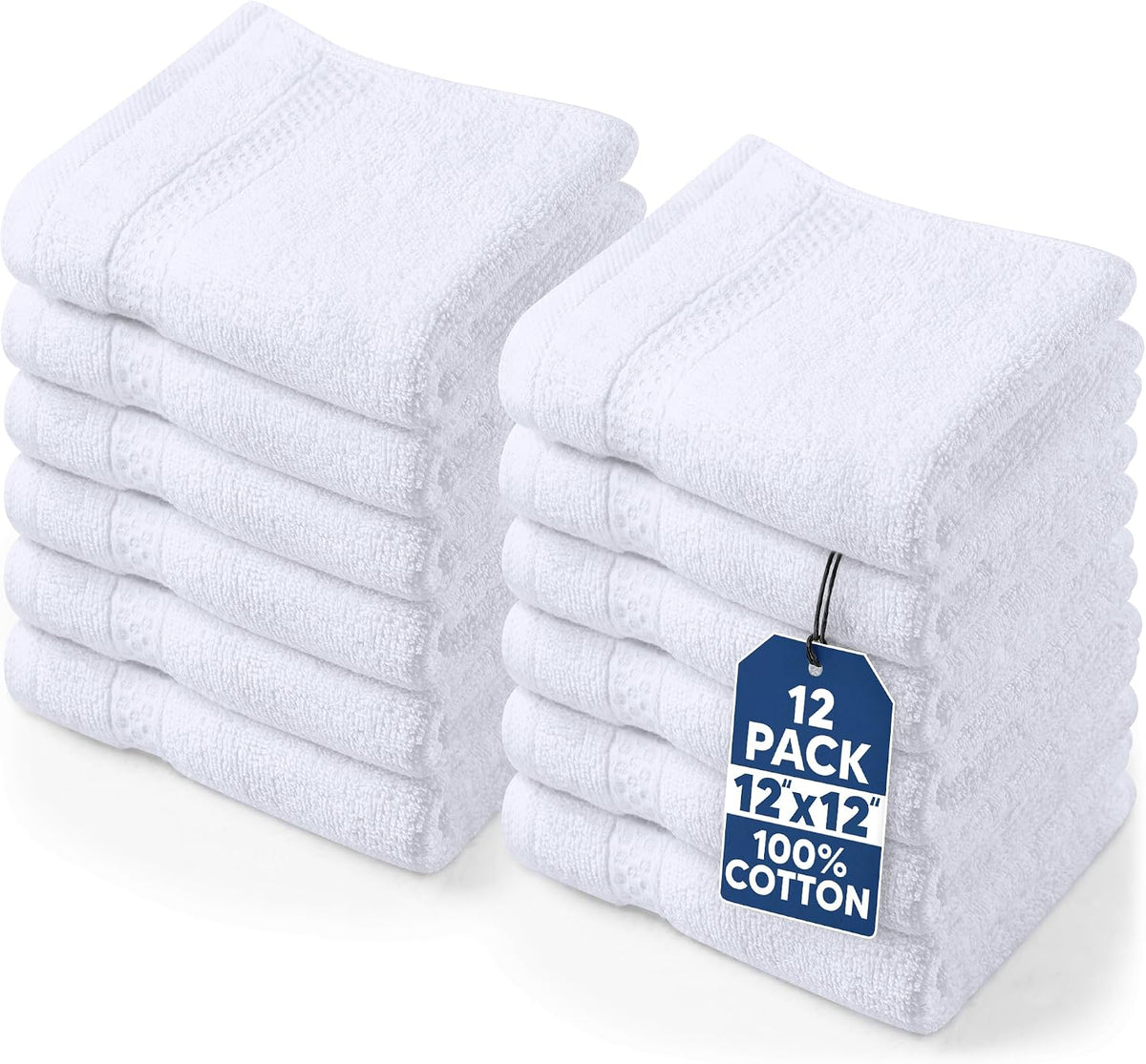 Utopia Towels 12 Pack Premium Wash Cloths, 12x12 in, 100% Cotton, White
