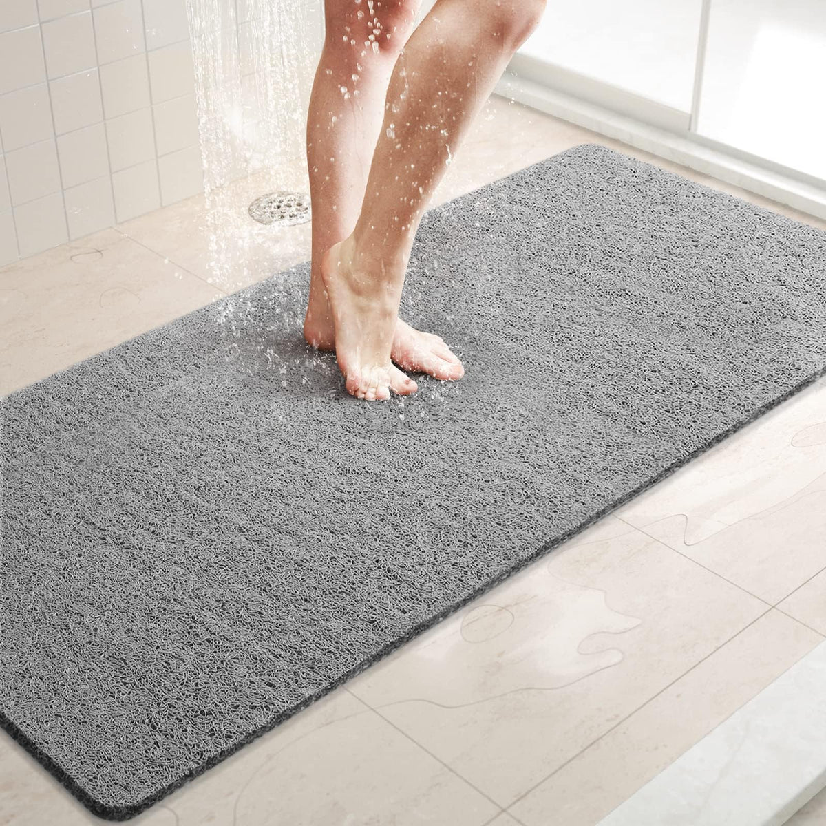LuxStep Shower Mat Bathtub Mat,24x16 inch, Non-Slip Bath Mat with Drain, Quick Drying PVC Loofah Bathmat for Tub,Shower,Bathroom (Phthalate Free,Grey)