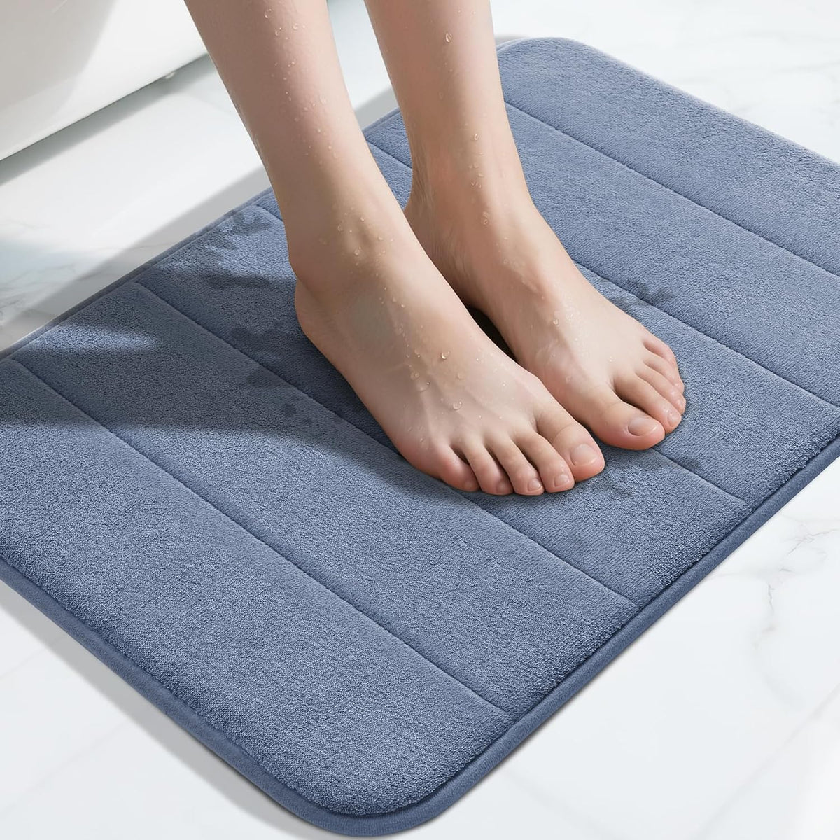 Yimobra Memory Foam Bath Mat, Super Soft Absorbent Bathroom Rug Non Slip, Quick Dry, Machine Washable Floor Carpet for Tub Shower, Home Decor Accessories, 24x17, Grey